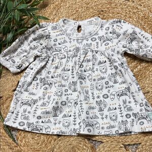 Finn and Emma Foxy Print Woodland organic Cotton Dress. 9-12 mo